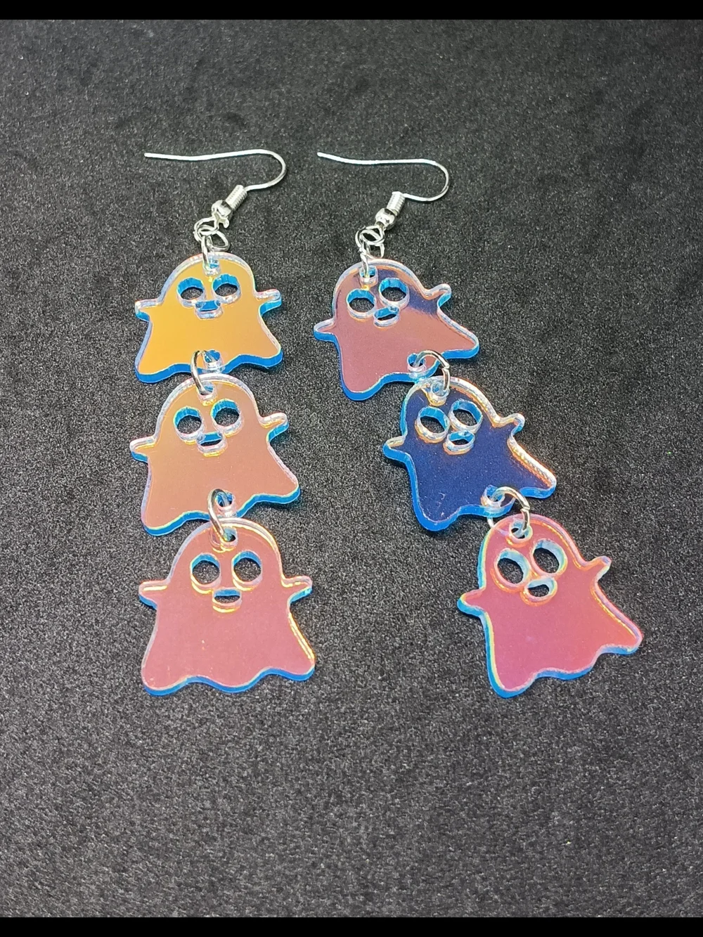 Ghost Trio Dangle Earrings - Blue & Multi Color Holographic